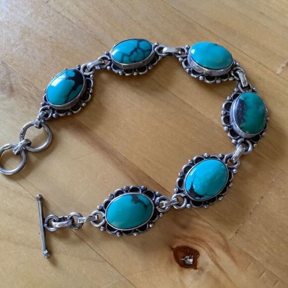 Sterling SILVER VINTAGE TURQUOISE BRACELET​​ - Picture 5 of 6